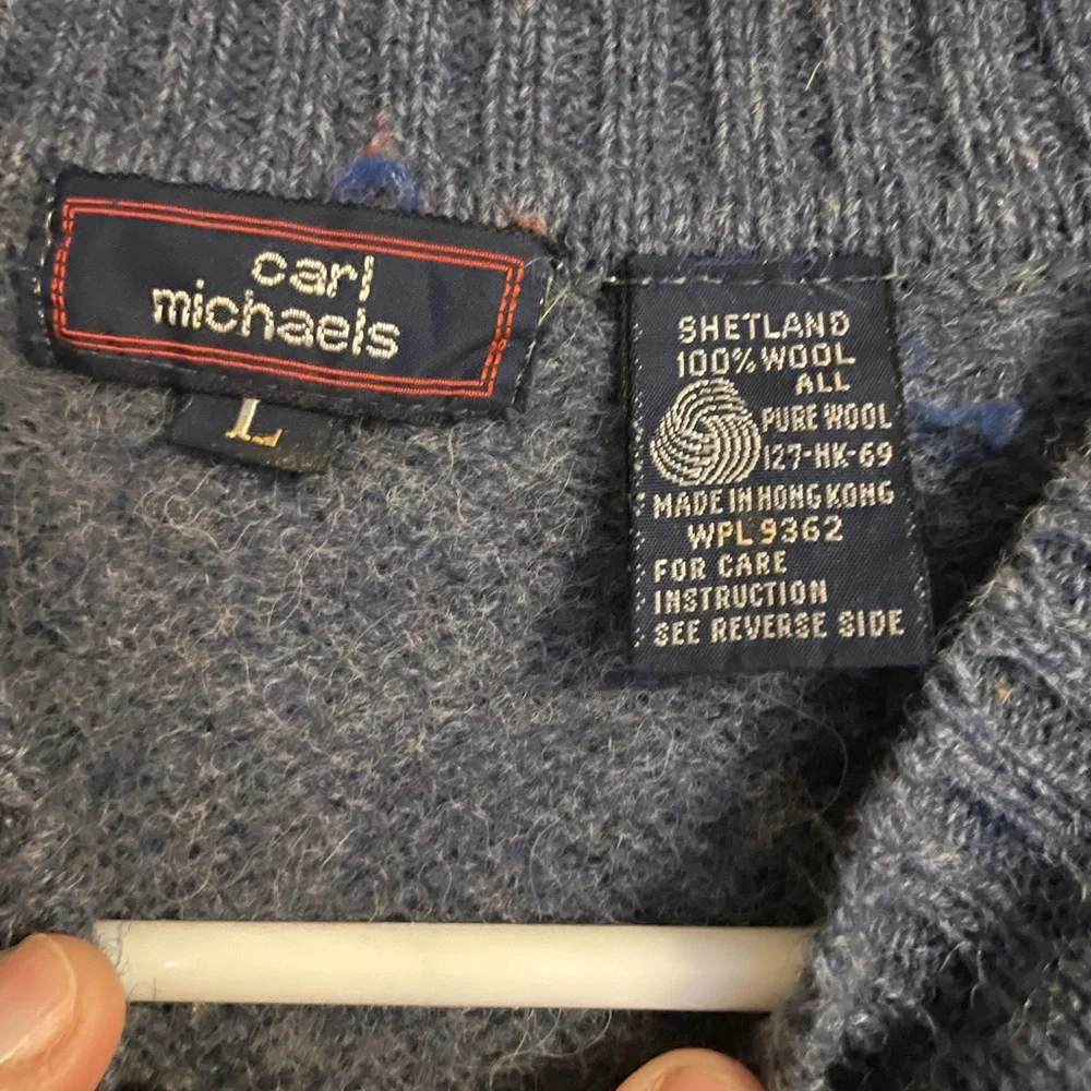 Carl Micheals 100%‎ Shetland Wool Striped Long Sleeve Sweater  Large Preppy